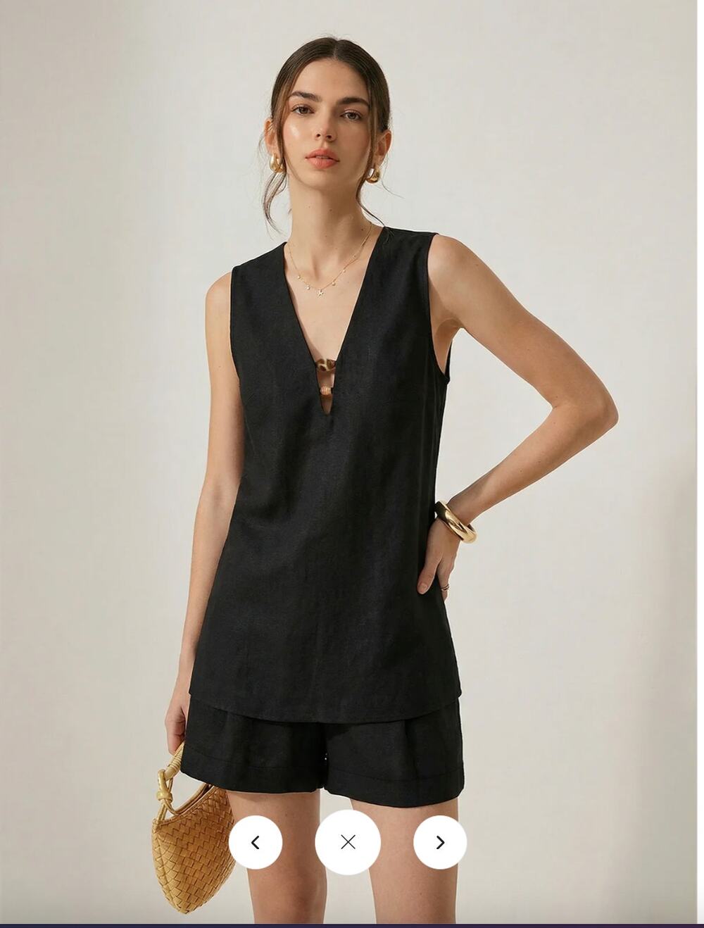 NWT commense Beaded Linen Blend Top & Shorts Set Sz M